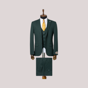 Costume trois pièces vert forêt pour homme, avec gilet, veste et pantalon assortis