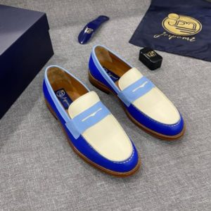 Mocassin Bicolore Bleu & Crème – Riviera Élégance