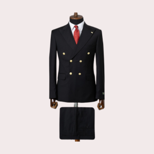 costume croisé noir homme