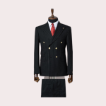 Costume Croisé Noir à Rayures – Élégance Signature