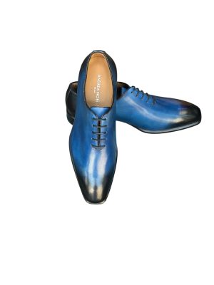 Richelieu Oxford bleu patiné à la main – Jespomi Paris
