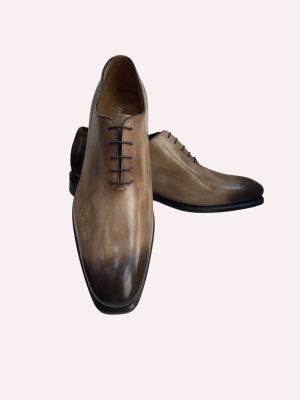 Richelieu Oxford taupe patiné main – Jespomi Paris