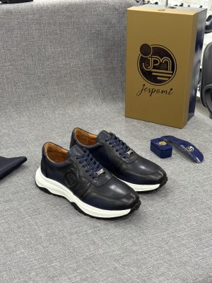 Sneaker noire en cuir à semelle sculptée – Jespomi Paris