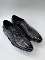 Richelieu Oxford noir cuir écaillé – Jespomi Paris