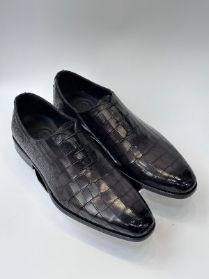 Richelieu Oxford noir cuir écaillé – Jespomi Paris