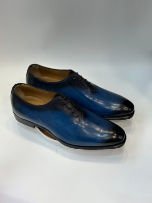 Richelieu Oxford bleu patiné main – Jespomi Paris