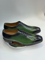 Richelieu Oxford en cuir vert olive patiné – Jespomi Paris