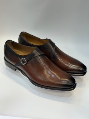 Monk strap simple boucle en cuir brun patiné – Jespomi Paris