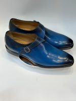 Monk strap simple boucle en cuir bleu patiné – Jespomi Paris