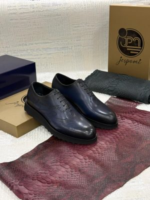 Jespomi Paris – Derbies Contemporaines Cuir Bleu Nuit “Madeleine”