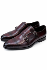 Chaussure double boucle homme cuir bordeaux effet croco élégance italienne