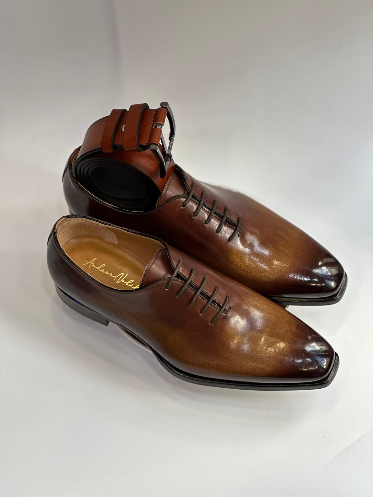 Souliers Richelieu One-Cut en Cuir Patiné Marron – Jespomi – Image 6