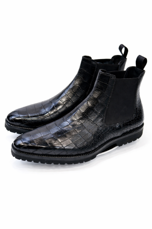 bottines chelsea noires effet crocodile homme