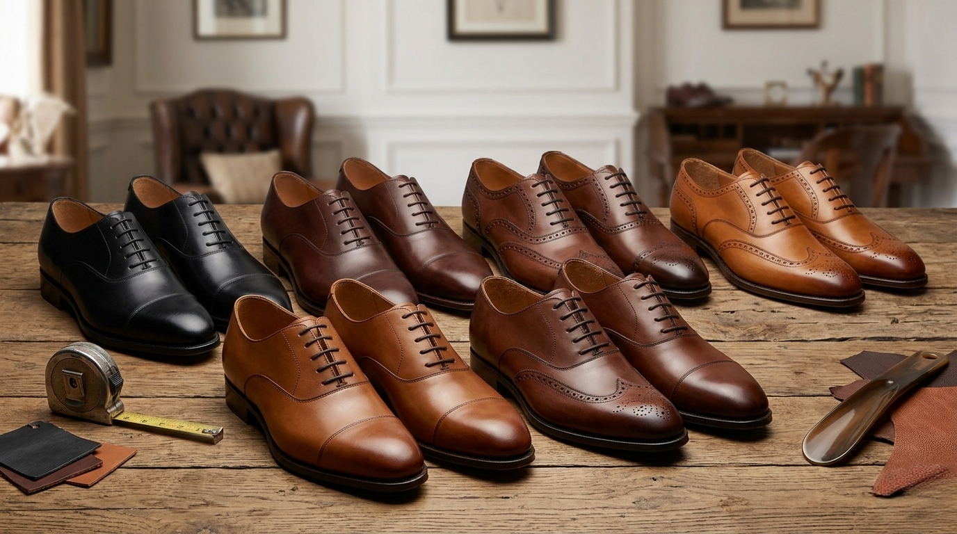 collection de plusieurs chaussures richelieux disposés sur une table
