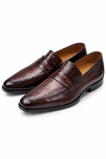 Mocassins homme en cuir marron effet crocodile chaussures élégantes classiques pour mariage et bureau
