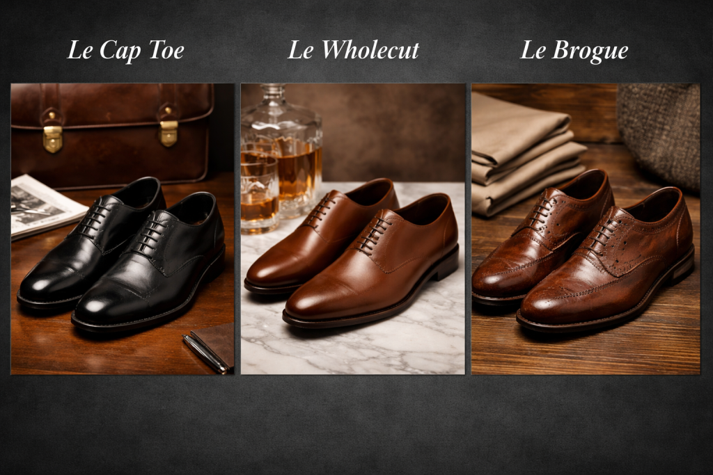 Richelieu homme cap toe, wholecut et brogue – comparaison de styles de chaussures élégantes