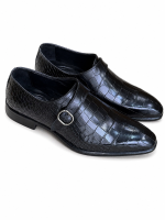 Chaussures Monk Strap Noir Croco Homme en Cuir | Jespomi Paris