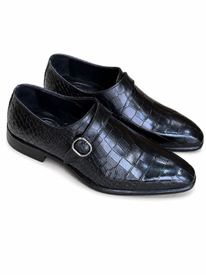 Chaussures Monk Strap Noir Croco Homme en Cuir | Jespomi Paris