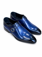 Monk Strap Bleu Patiné en Cuir Premium – Élégance Moderne | Jespomi