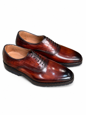 Richelieu Bordeaux Croco Patiné en Cuir Premium – Luxe & Caractère | Jespomi