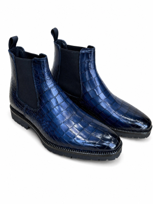 Boots Chelsea Bleu Croco en Cuir Premium – Élégance Moderne | Jespomi