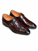 Derby Monk Strap Croco Marron Patiné en Cuir Premium – Élégance & Raffinement | Jespomi