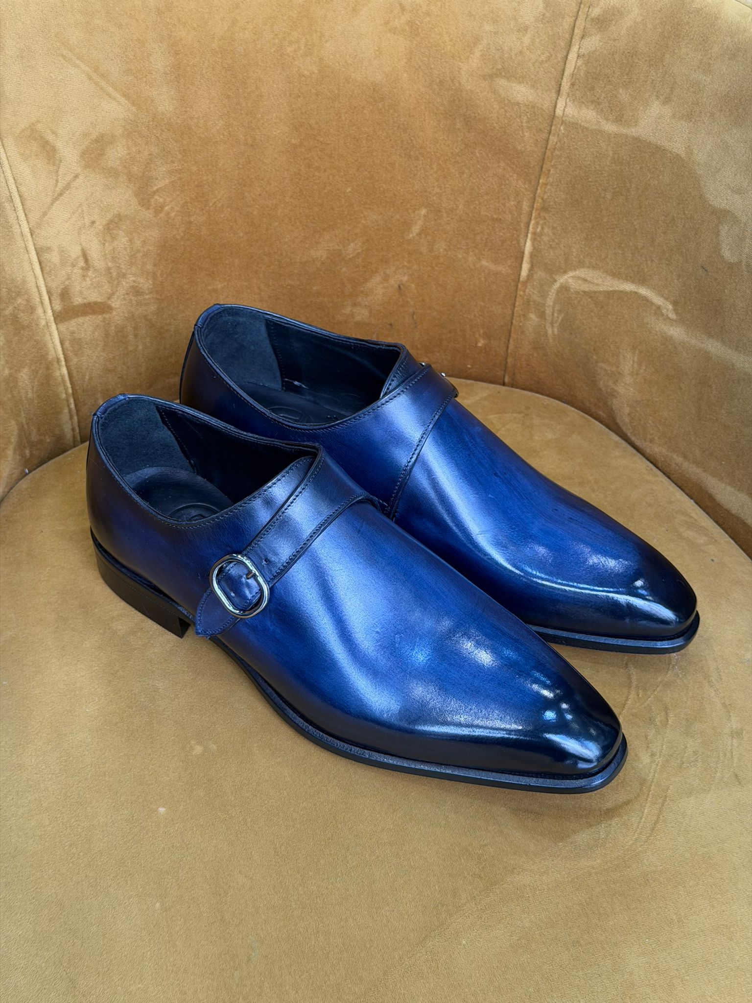 Monk Strap Bleu Patiné en Cuir Premium – Élégance Moderne | Jespomi – Image 2