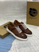 Sneakers homme en cuir cognac patiné Jespomi avec semelle blanche élégante