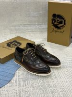 Chaussures Oxford homme Jespomi en cuir patiné bleu et marron avec semelle crantée blanche élégante