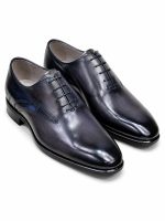 Chaussures Richelieu Jespomi bleu marine en cuir brillant avec détails effet croco sur les côtés et la tige arrière