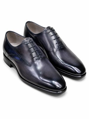 Chaussures Richelieu Jespomi bleu marine en cuir brillant avec détails effet croco sur les côtés et la tige arrière