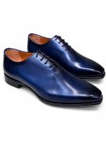 Richelieu homme bleu marine en cuir lisse Jespomi, chaussure élégante à lacets avec finition brillante et silhouette raffinée.
