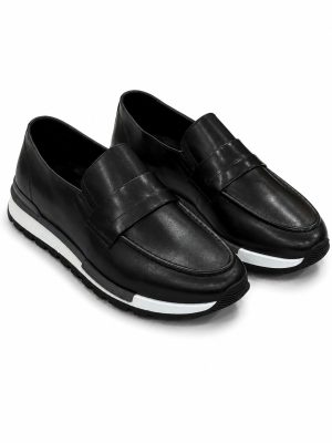 Mocassins hybrides en cuir noir Jespomi avec semelle sneakers blanche pour homme