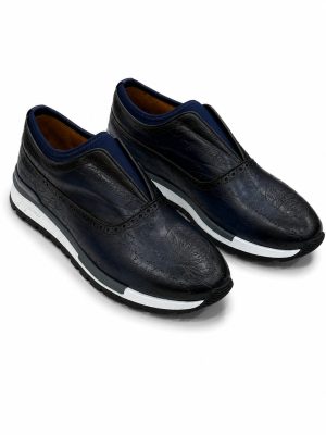 Sneakers slip-on en cuir gravé bleu marine Jespomi pour homme