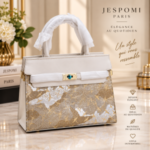 Sac à Main Femme Blanc et Doré Élégant – Jespomi
