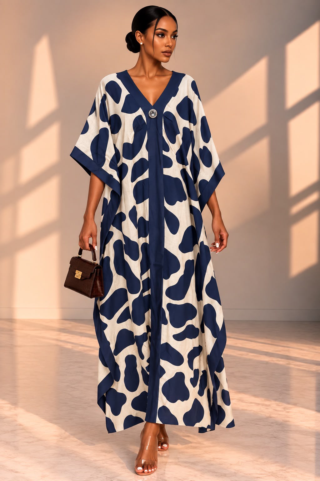 Robe Kaftan Écrue & Bleu Marine – Image 2
