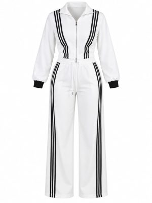 Ensemble jogging femme blanc à bandes noires