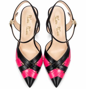 Escarpins slingback femme noir et rose à brides croisées