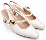 Escarpins slingback blancs à talon carré avec détail doré