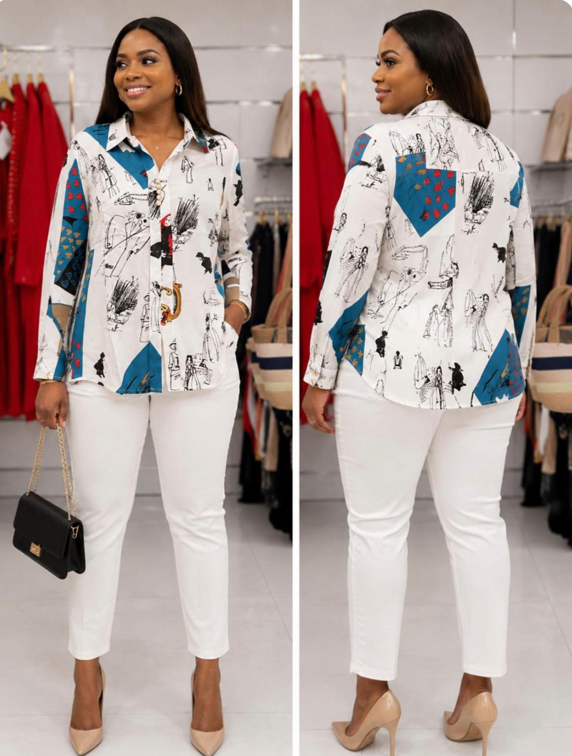 Chemise Blanche Imprimée Artistique – Image 3