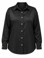 Chemise noire femme à manches longues avec col classique et finition satinée