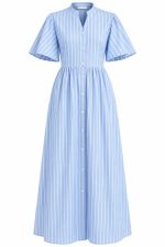 Robe chemise longue bleu ciel à rayures blanches et manches courtes