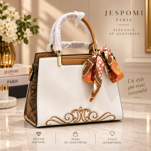 Sac à Main Femme Élégant Blanc et Marron – Jespomi