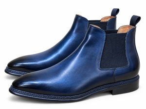 Bottines Chelsea homme bleu marine à bout pointu et côtés élastiqués
