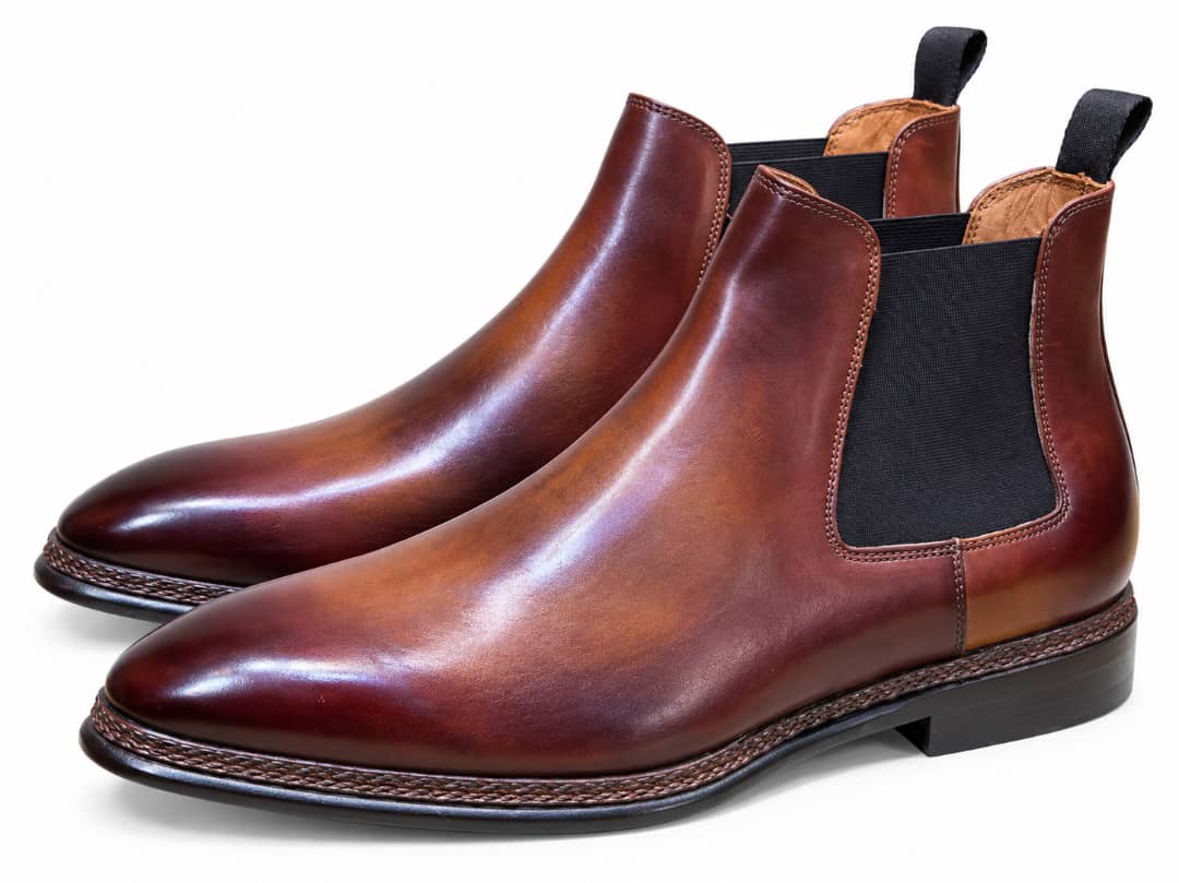 Bottines Chelsea homme marron acajou avec élastiques noirs