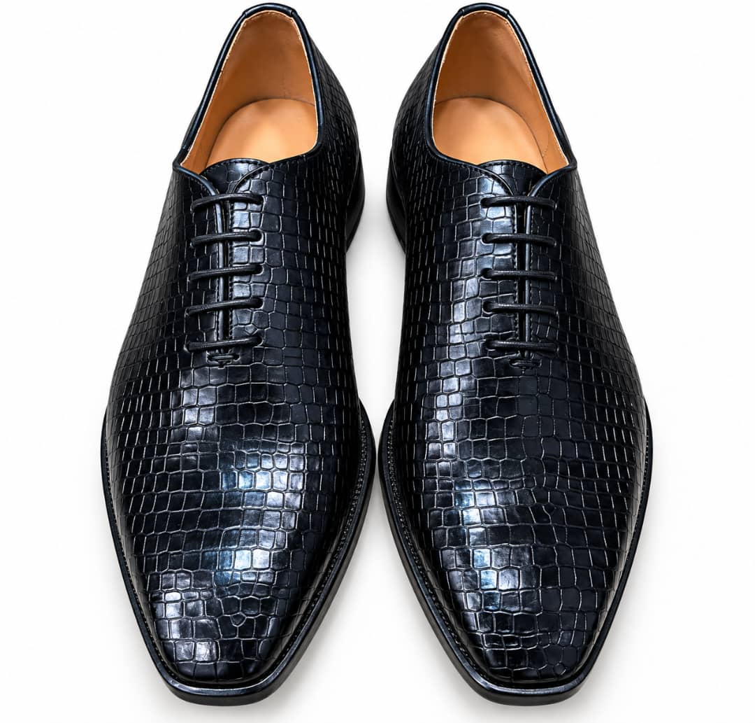 Derby homme noir effet croco à lacets