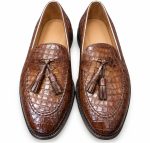 Mocassins homme marron à pampilles avec finition imitation croco