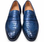 Mocassin penny loafer homme bleu marine effet croco