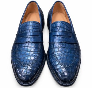 Mocassin penny loafer homme bleu marine effet croco