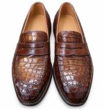 Chaussures loafers homme marron effet crocodile